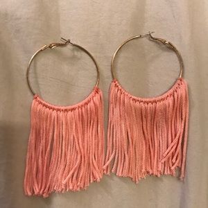 Pink tassel hoops